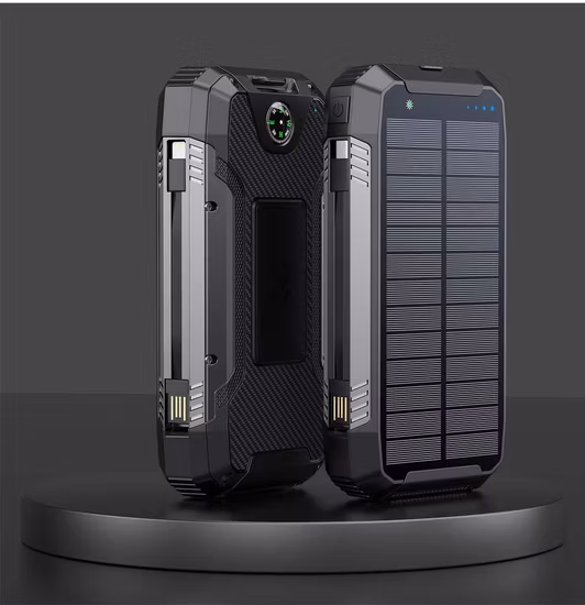 Carregador de grande capacidade de 30000 mAh Estojo de banco de energia portátil Carregamento solar, bateria de backup solar externa Carregador de pacote de energia solar, carregado pela luz do sol