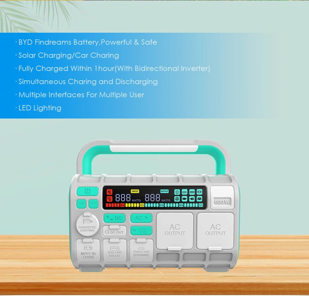 Fast Car Solar Charging with Multi Type-C USB Portable Power Station Bank 600W 25585mAh (BYD LiFePO4 lithium battery) with CE, TUV