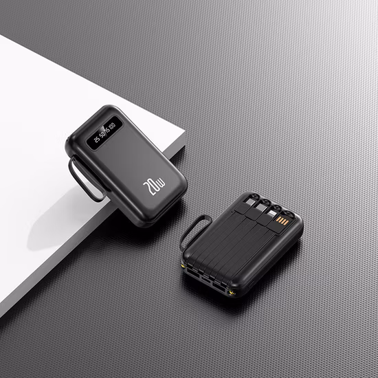 Power Bank de carregamento rápido com display digital 20.000 mAh sem fio com cabo para iPhone